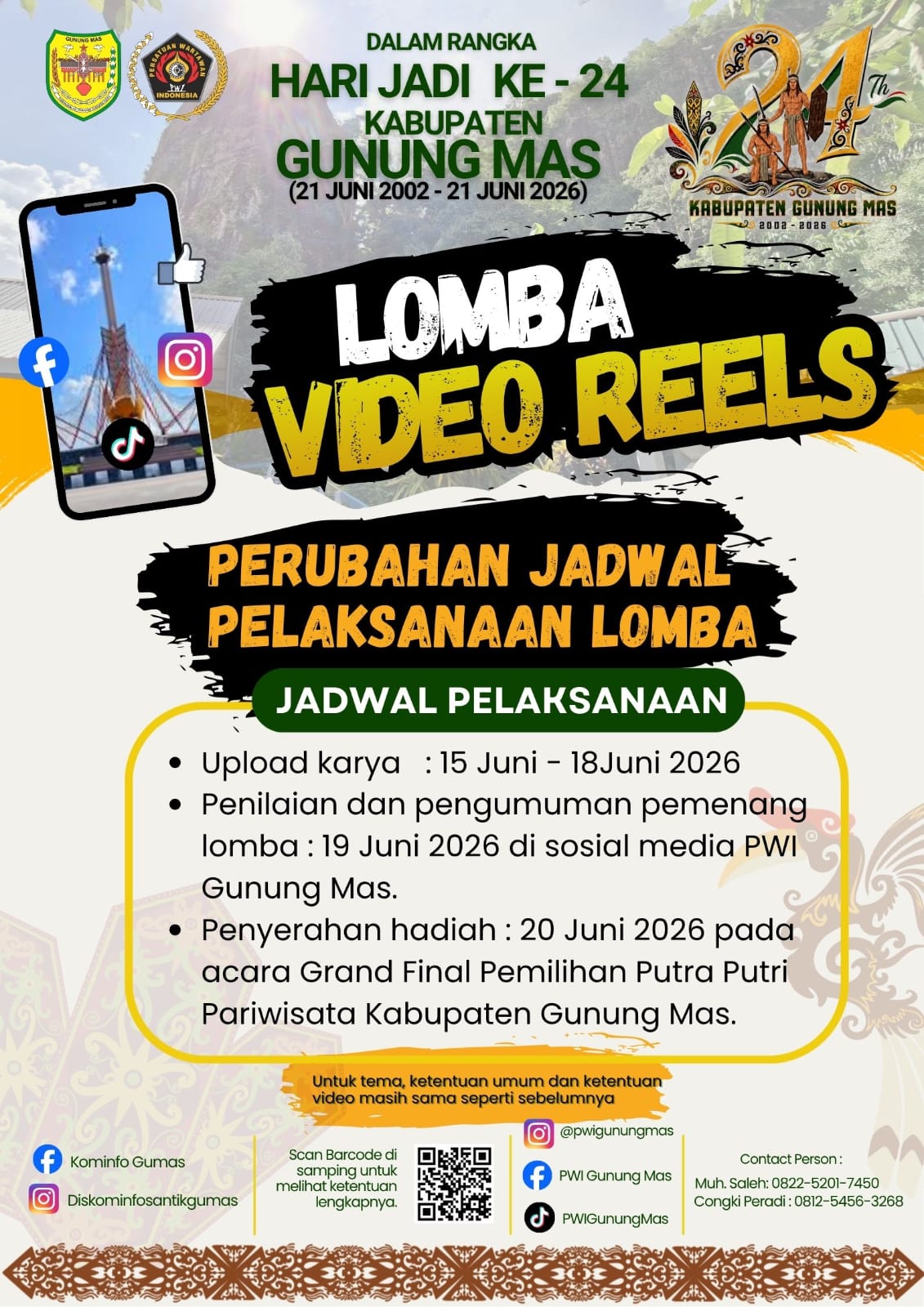 PWI Gunung Mas Gelar Lomba Video Reels Hari Jadi ke-24, Angkat Potensi UMKM, Budaya dan Wisata